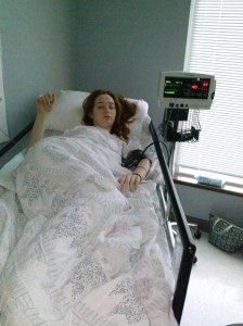 Snuggled with blankets from home makes treatment easier