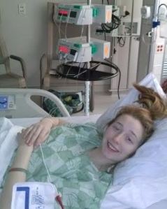 Kathryn in Forsyth Hospital getting treatment. YAY!!